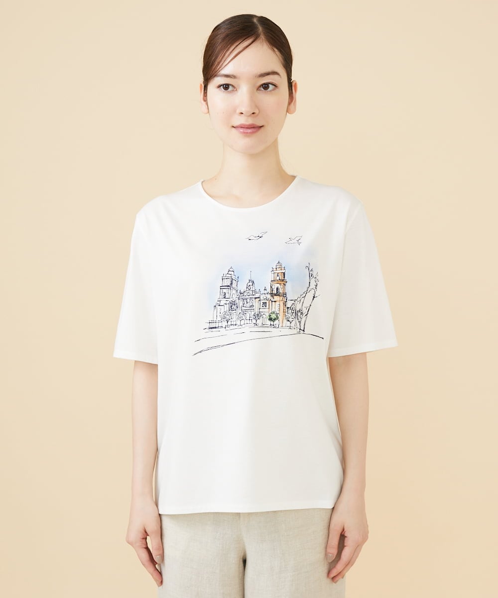 GBKJV54290 Sybilla(シビラ) タウンスケーププリント刺繍カットソー ホワイト
