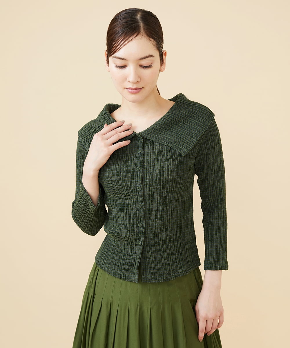 GBKJW52290 Sybilla(シビラ) シャーリングビッグカラーカットソー カーキ