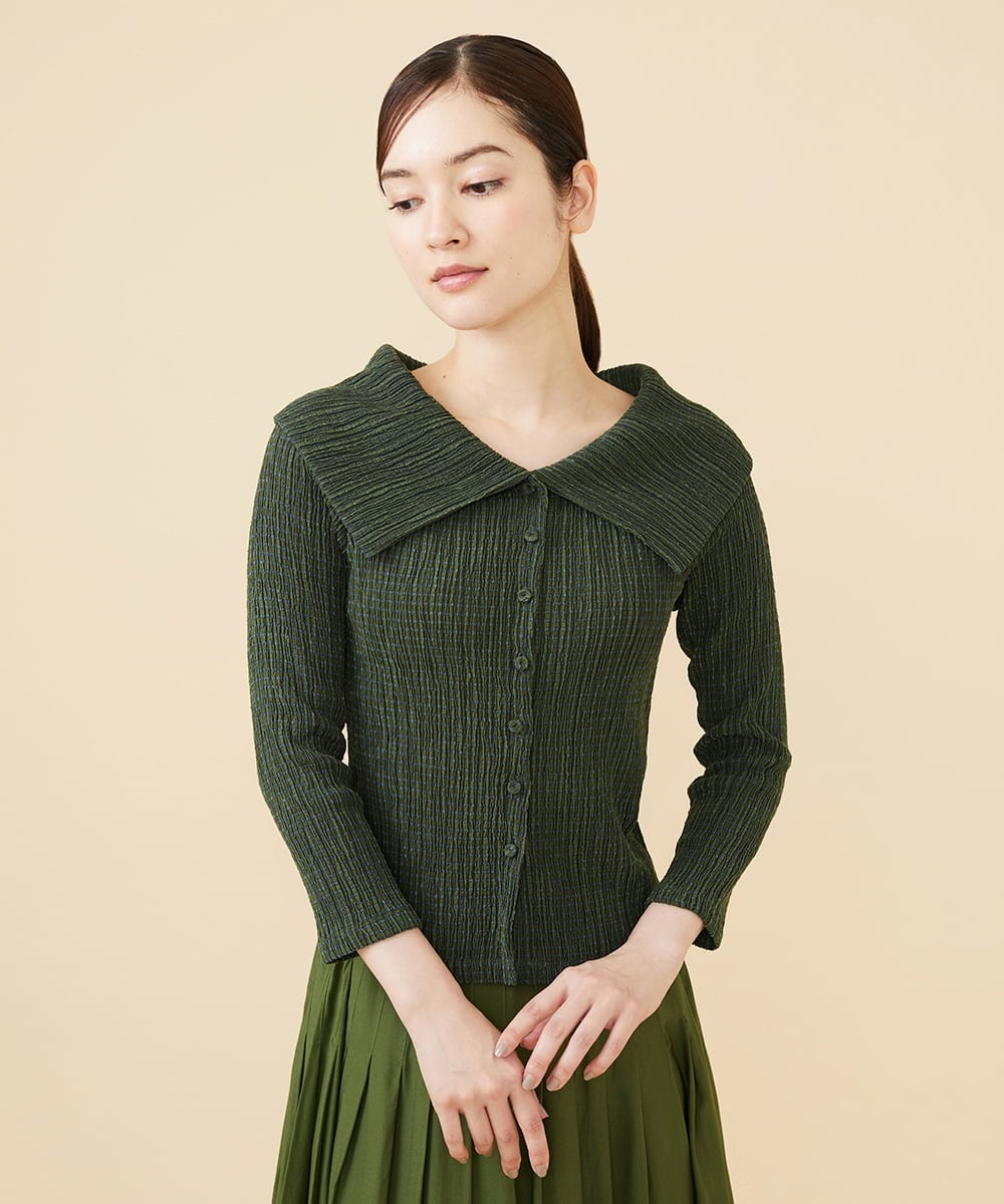 GBKJW52290 Sybilla(シビラ) シャーリングビッグカラーカットソー カーキ