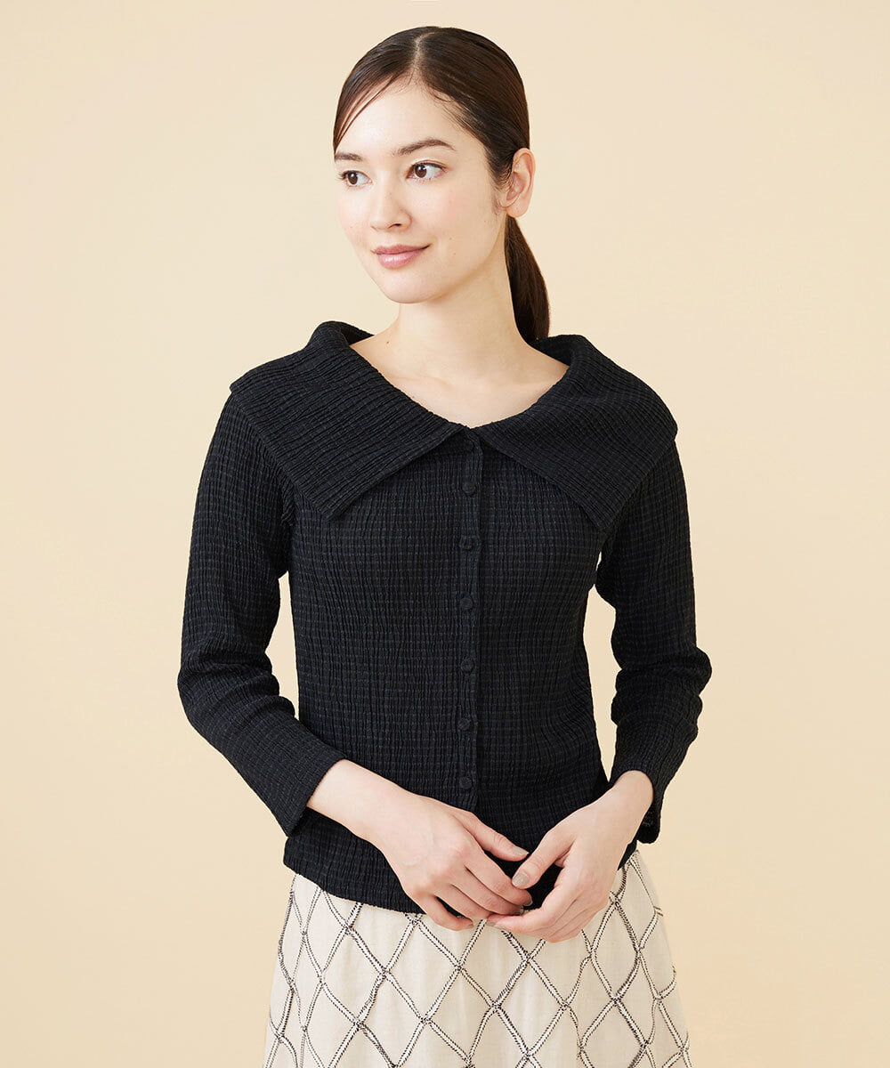 GBKJW52290 Sybilla(シビラ) シャーリングビッグカラーカットソー ブラック
