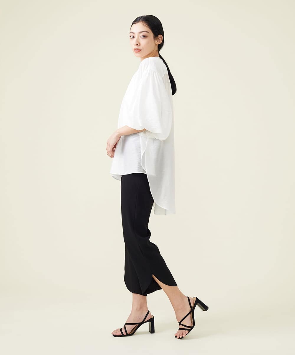 GBLET19300 Sybilla(シビラ) デニットジョーゼットクロップドパンツ ブラック