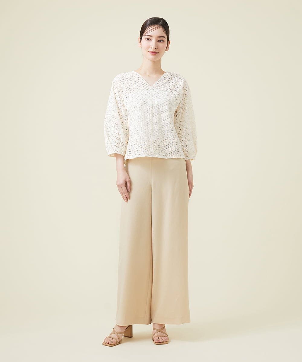 GBLET20330 Sybilla(シビラ) デニットジョーゼットストレートパンツ ベージュ