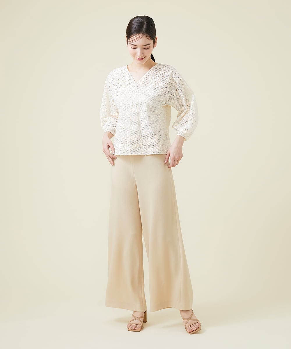 GBLET20330 Sybilla(シビラ) デニットジョーゼットストレートパンツ ベージュ