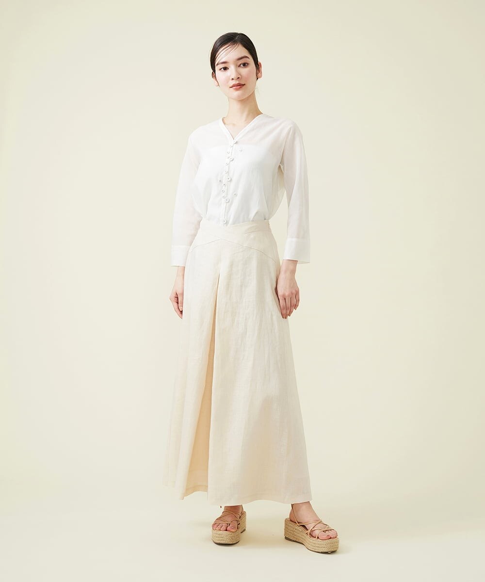 GBLGT53360 Sybilla(シビラ) 平織りリネンフロントタックワイドパンツ アイボリー
