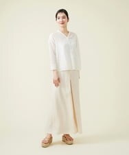 GBLGT53360 Sybilla(シビラ) 平織りリネンフロントタックワイドパンツ アイボリー