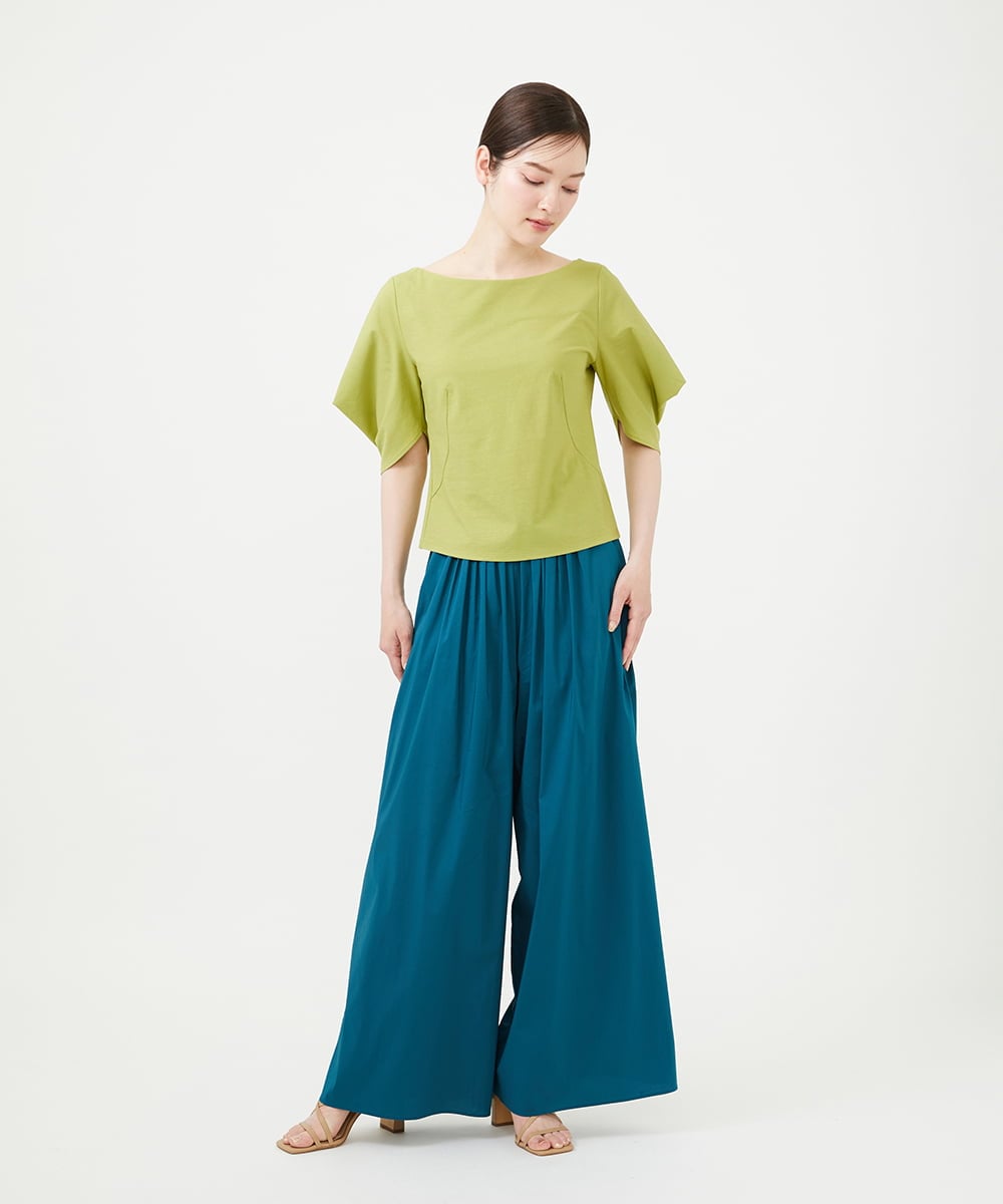GBLHD05330 Sybilla(シビラ) プリーツ風タックワイドパンツ ブルーグリーン