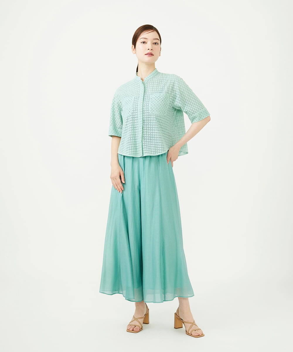 GBLJD42250 Sybilla(シビラ) シアークリンクルフレアパンツ ライトグリーン