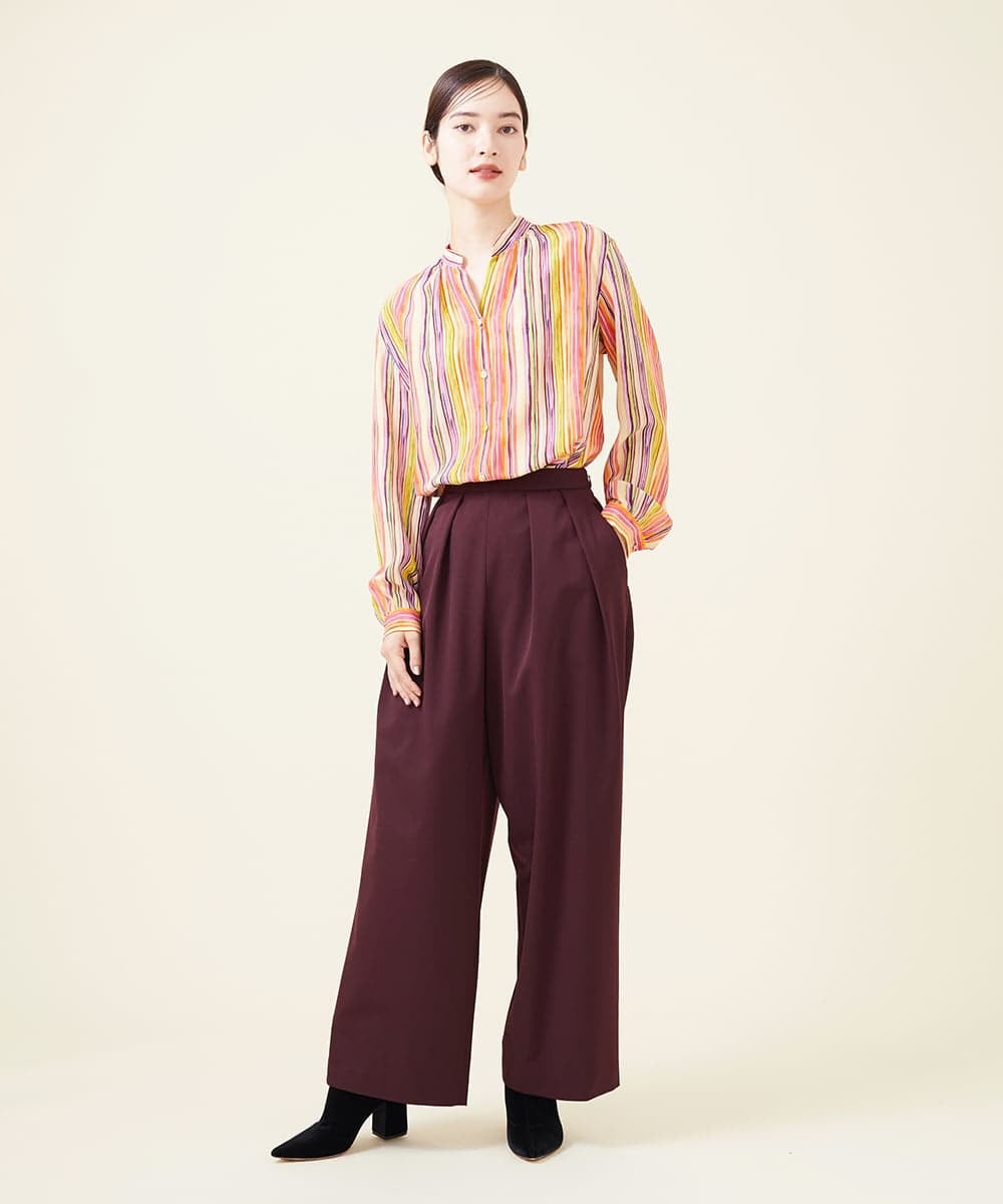 GBLJT32330 Sybilla(シビラ) ストレッチウールタックパンツ ボルドー