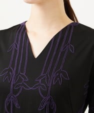 GBPAE31720 Sybilla(シビラ) リーフ柄コード刺繍ジャージードレス ブラック系