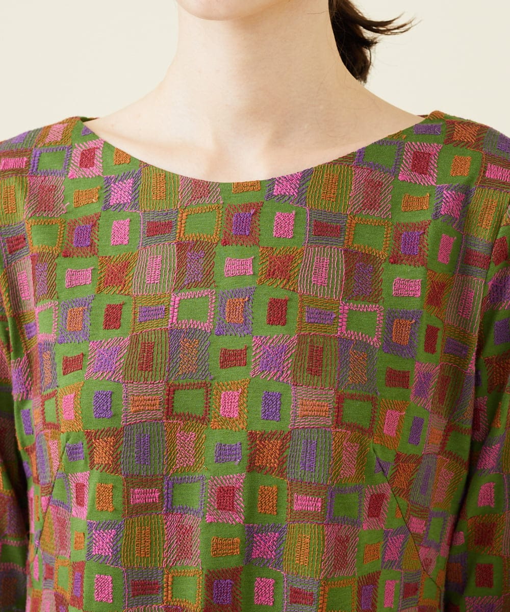 GBPAV73690 Sybilla(シビラ) ジオメトリック刺繍ジャージードレス グリーン