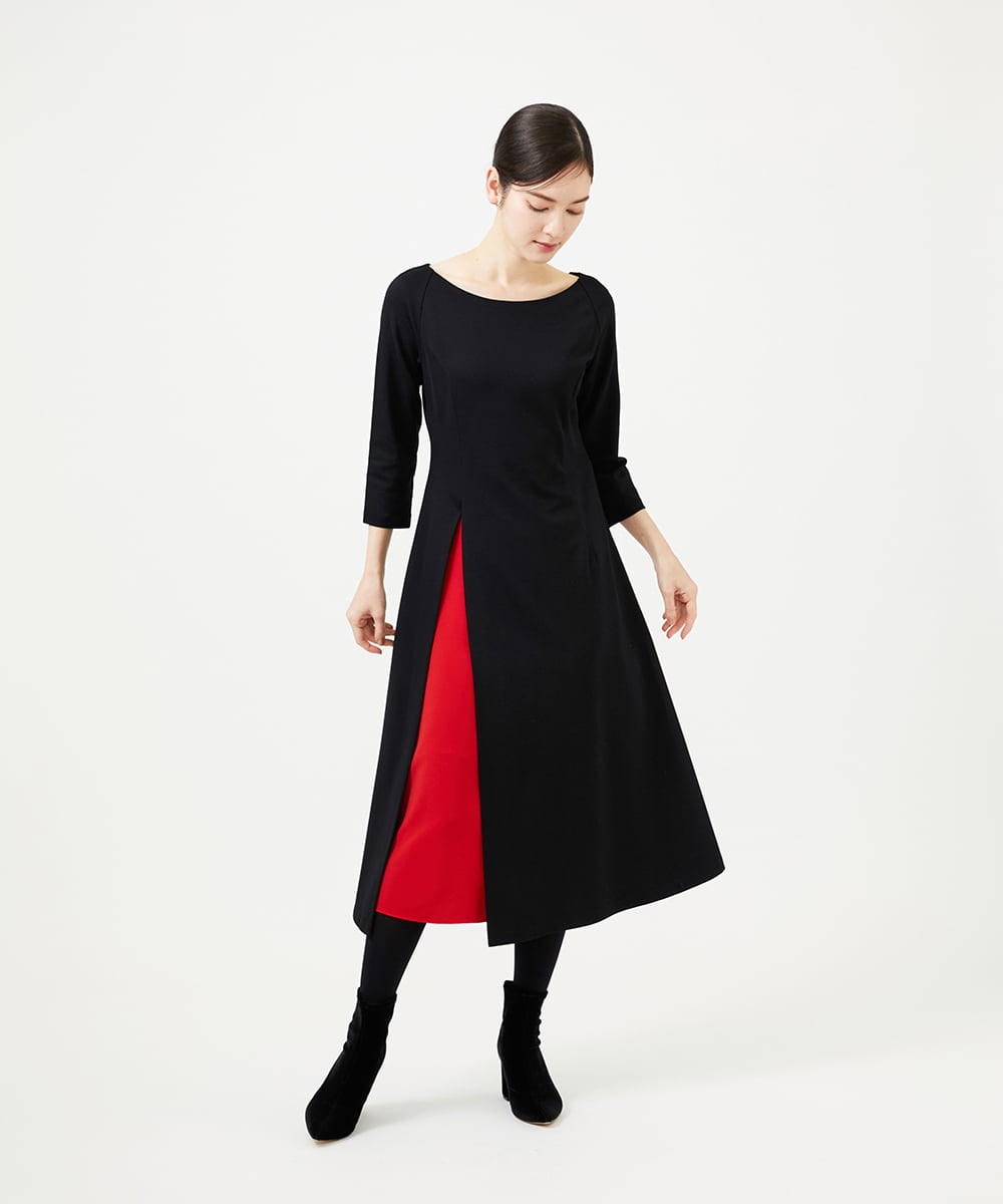 GBPCD01630 Sybilla(シビラ) スリットレイヤードドレス ブラック×レッド