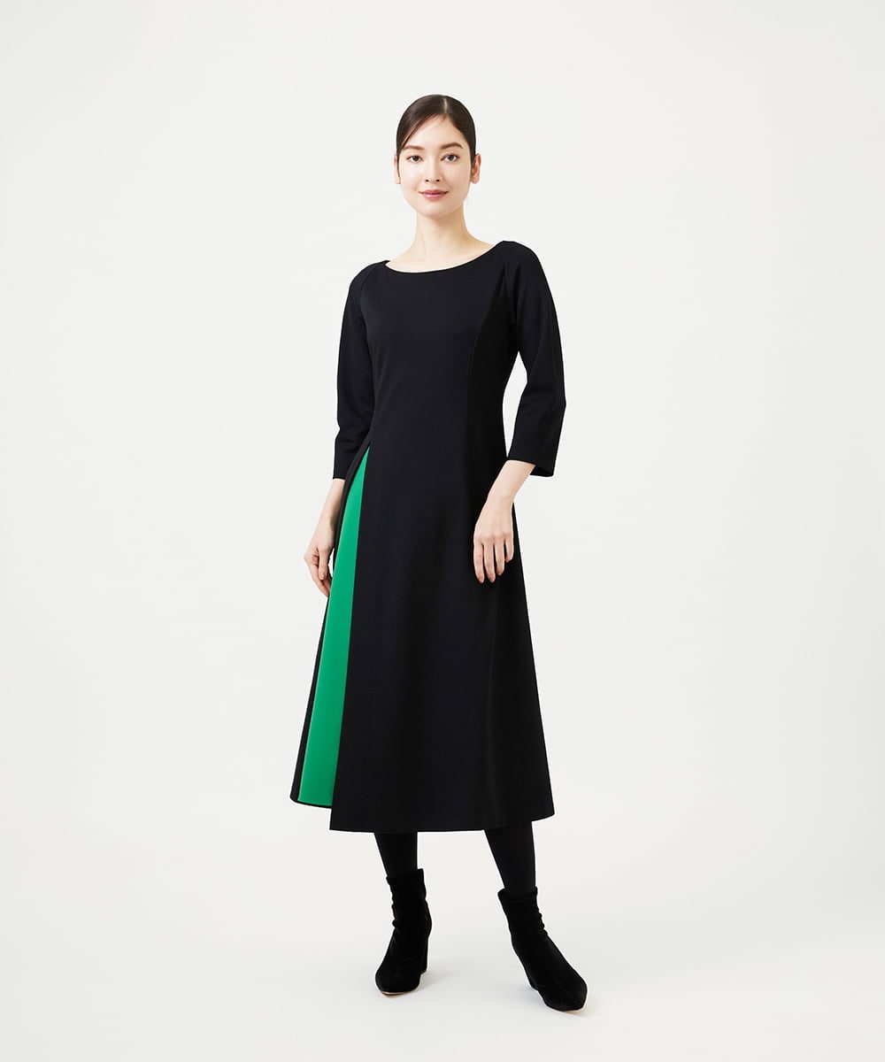 GBPCD01630 Sybilla(シビラ) スリットレイヤードドレス ブラック×グリーン