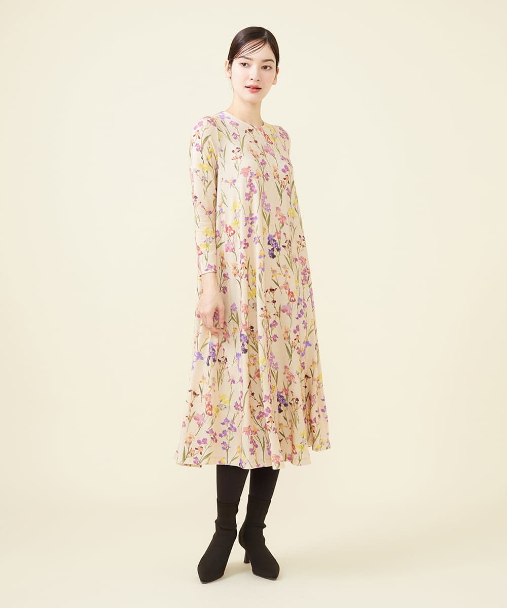 GBPCV10500 Sybilla(シビラ) アイリスプリントジャージードレス ベージュ