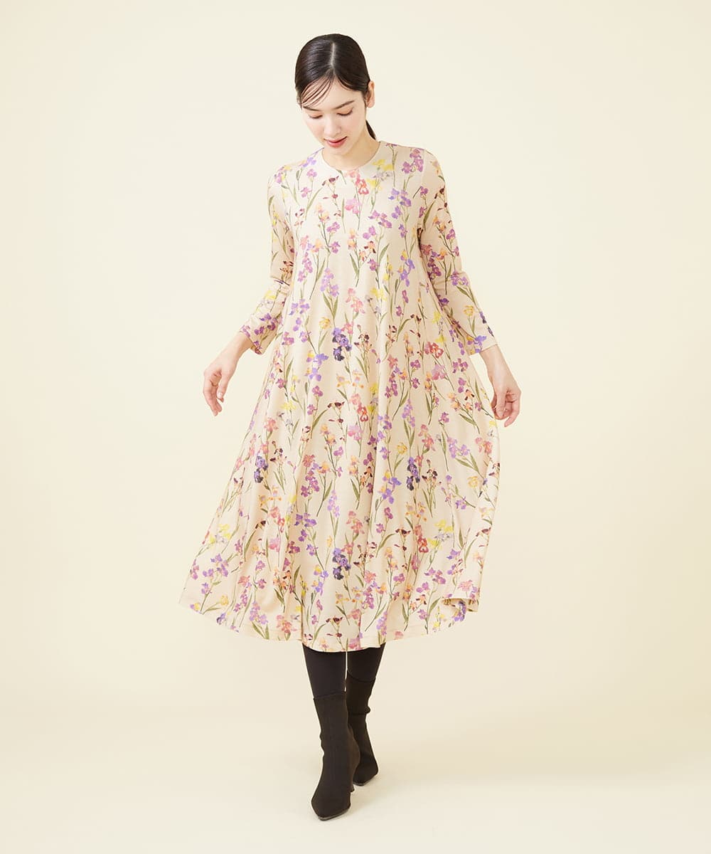 GBPCV10500 Sybilla(シビラ) アイリスプリントジャージードレス ベージュ