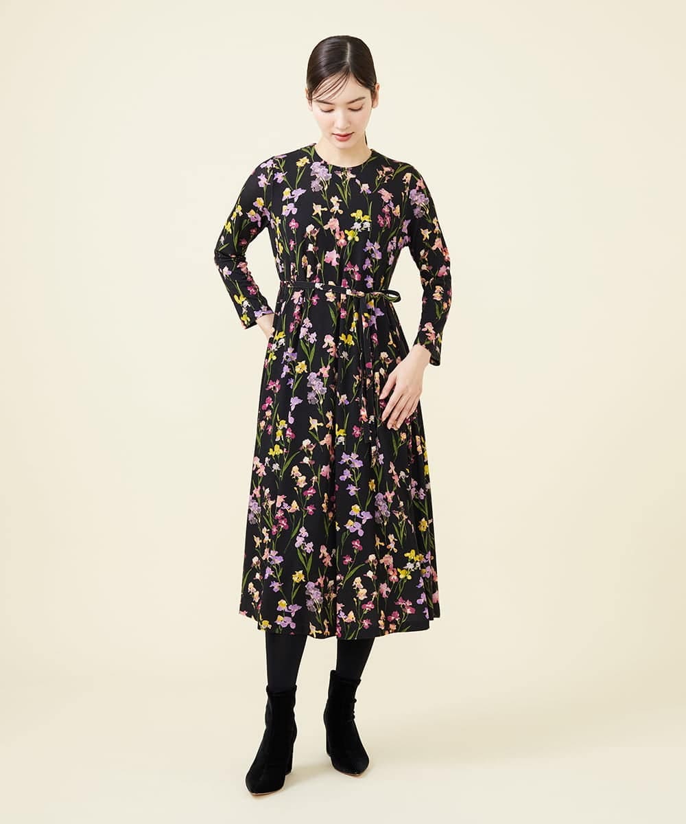 GBPCV10500 Sybilla(シビラ) アイリスプリントジャージードレス ブラック