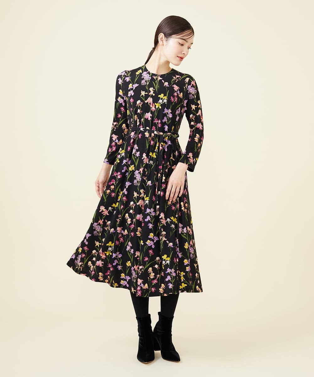 GBPCV10500 Sybilla(シビラ) アイリスプリントジャージードレス ブラック