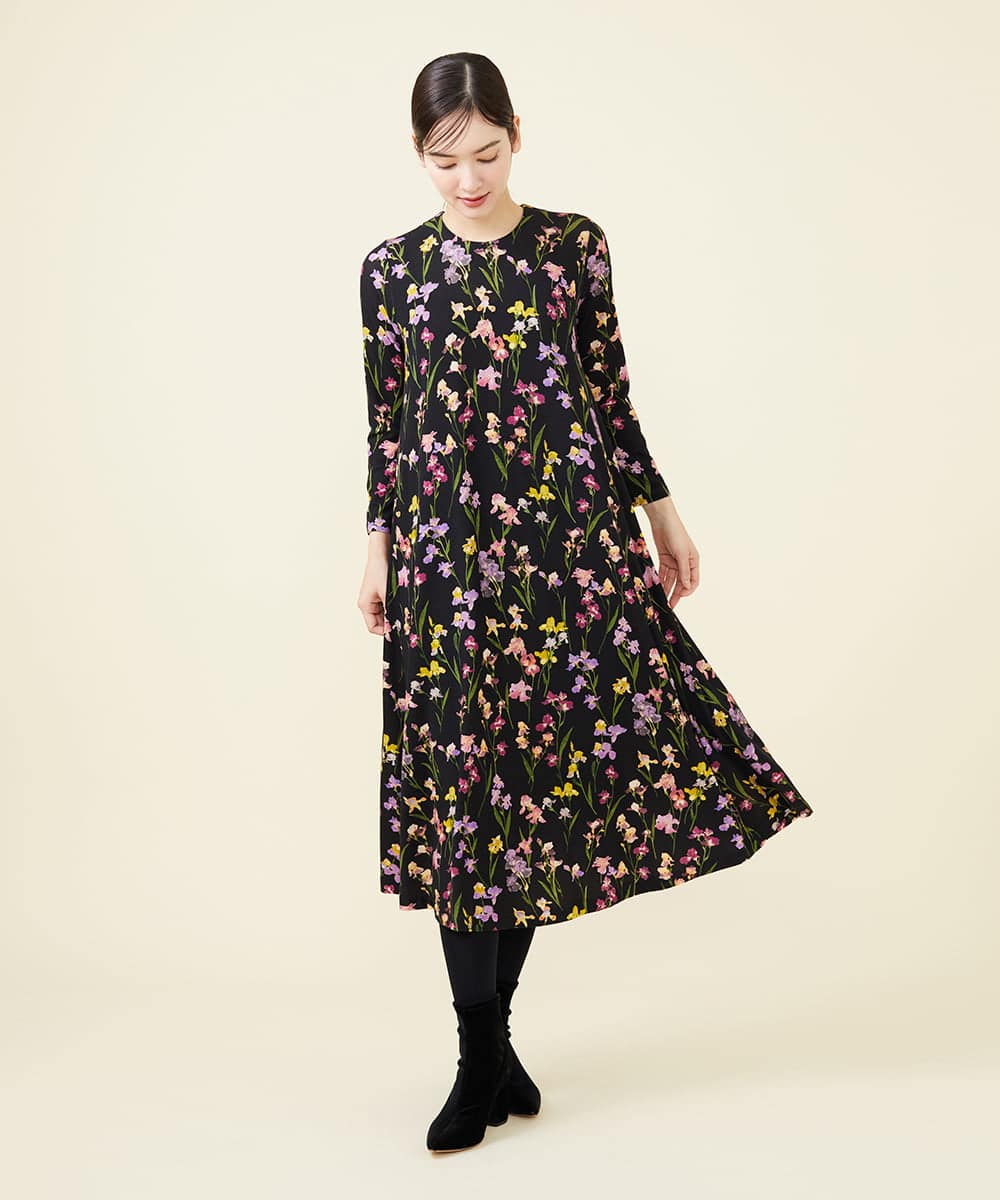 GBPCV10500 Sybilla(シビラ) アイリスプリントジャージードレス ブラック