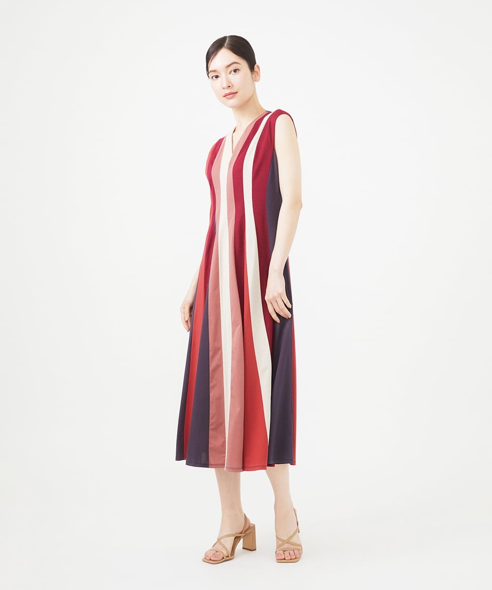 GBPGB44630 Sybilla(シビラ) パッチワークストライプドレス レッド系