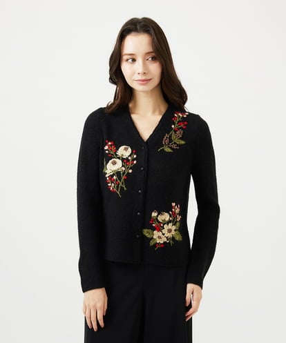 GBSAF34600 Sybilla ポピーブーケ刺繍カーディガン