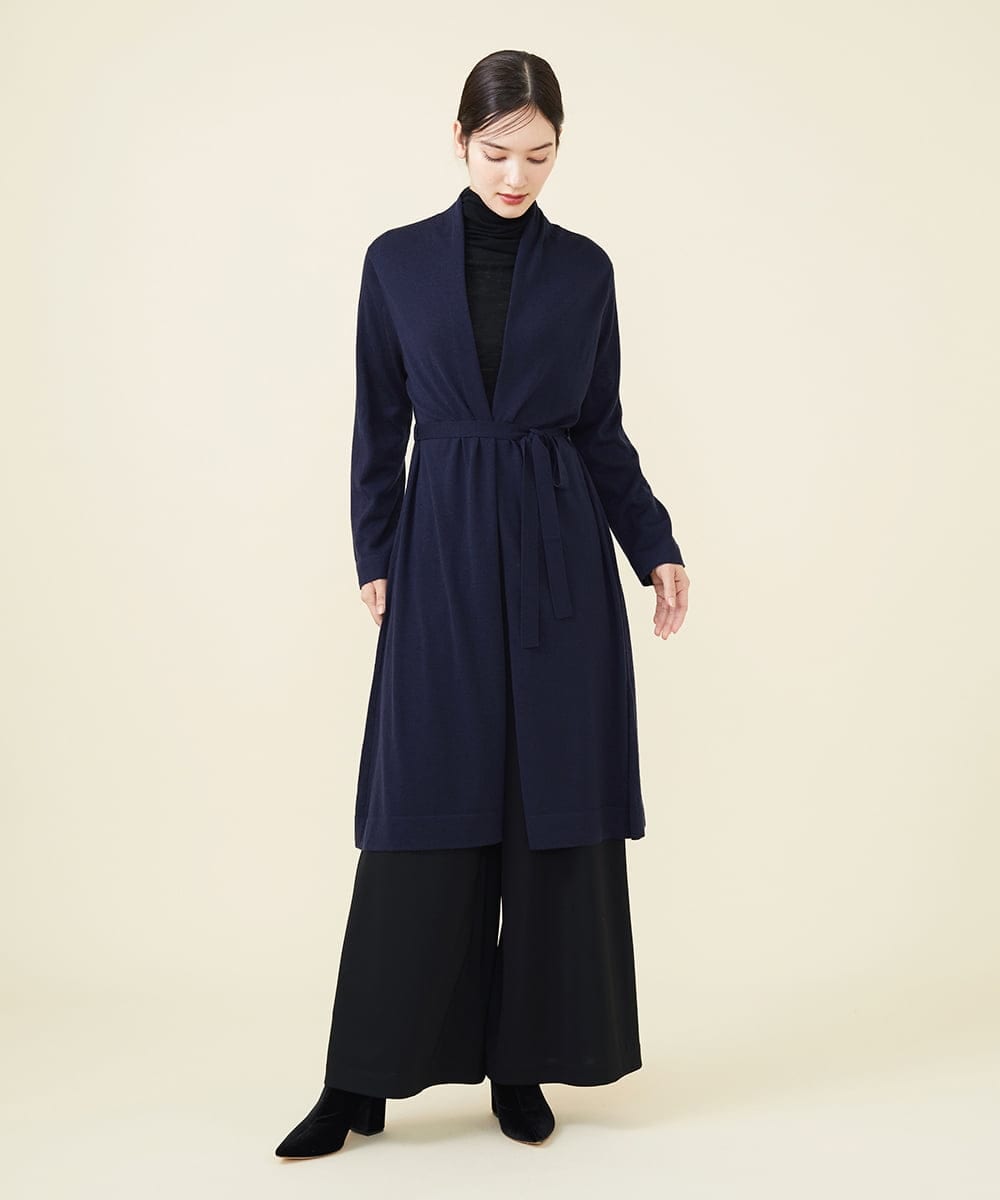 GBSAX02430 Sybilla(シビラ) ベルト付きウールロングカーディガン ネイビー