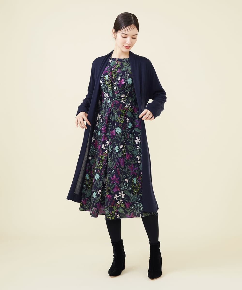 GBSAX02430 Sybilla(シビラ) ベルト付きウールロングカーディガン ネイビー