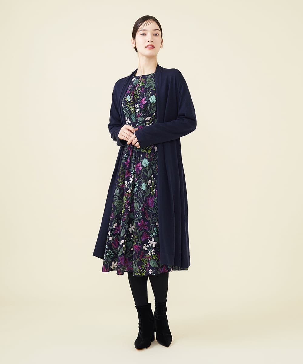 GBSAX02430 Sybilla(シビラ) ベルト付きウールロングカーディガン ネイビー