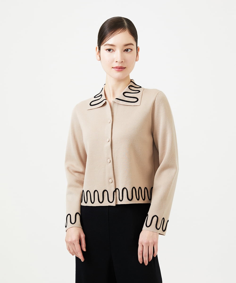 GBSCD02500 Sybilla(シビラ) バイカラーコード刺繡カーディガン ベージュ