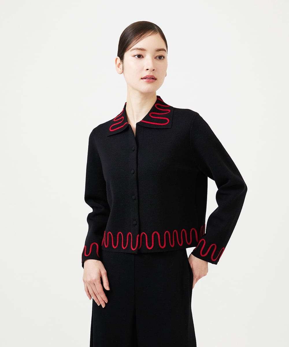 GBSCD02500 Sybilla(シビラ) バイカラーコード刺繡カーディガン ブラック