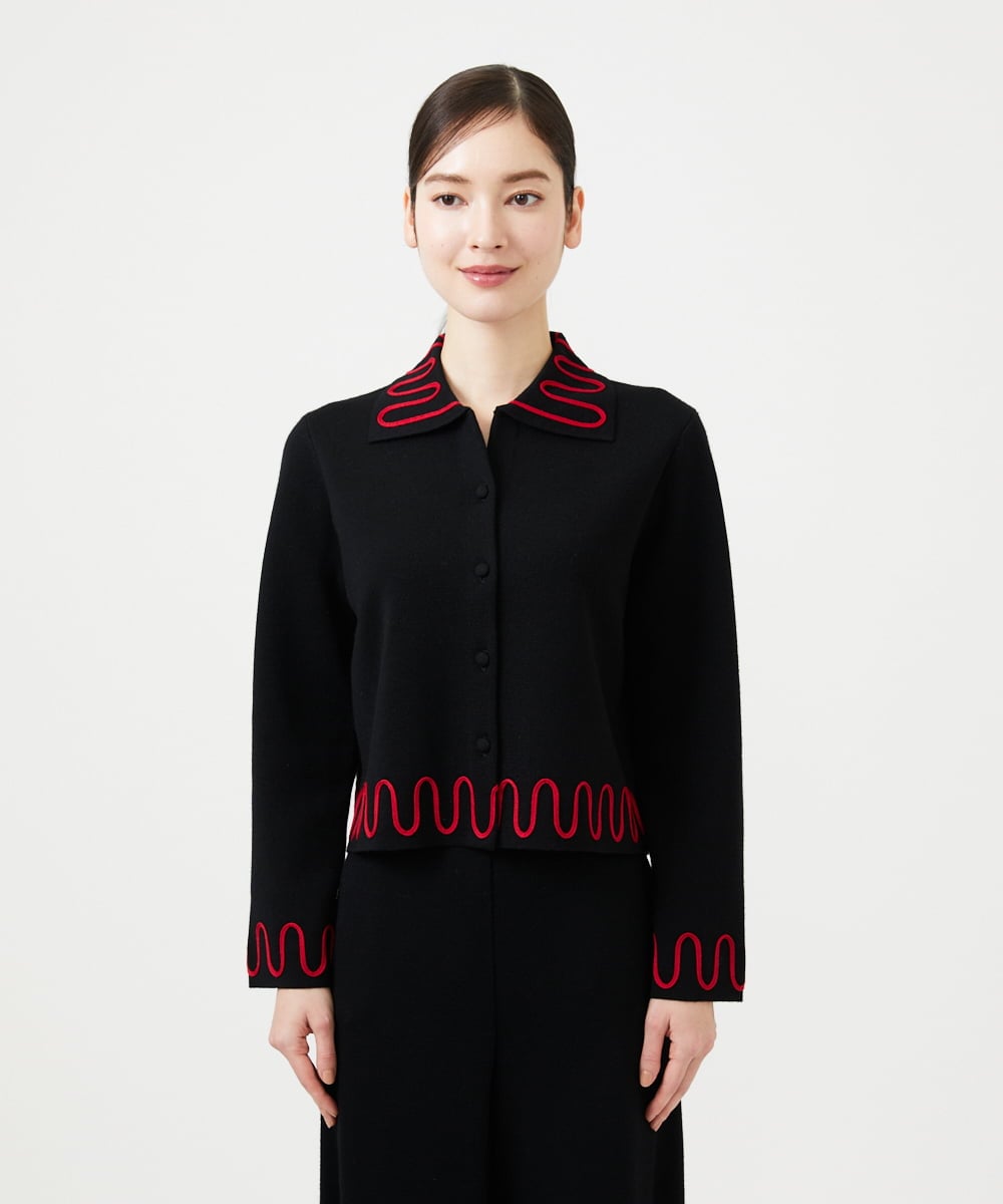 GBSCD02500 Sybilla(シビラ) バイカラーコード刺繡カーディガン ブラック