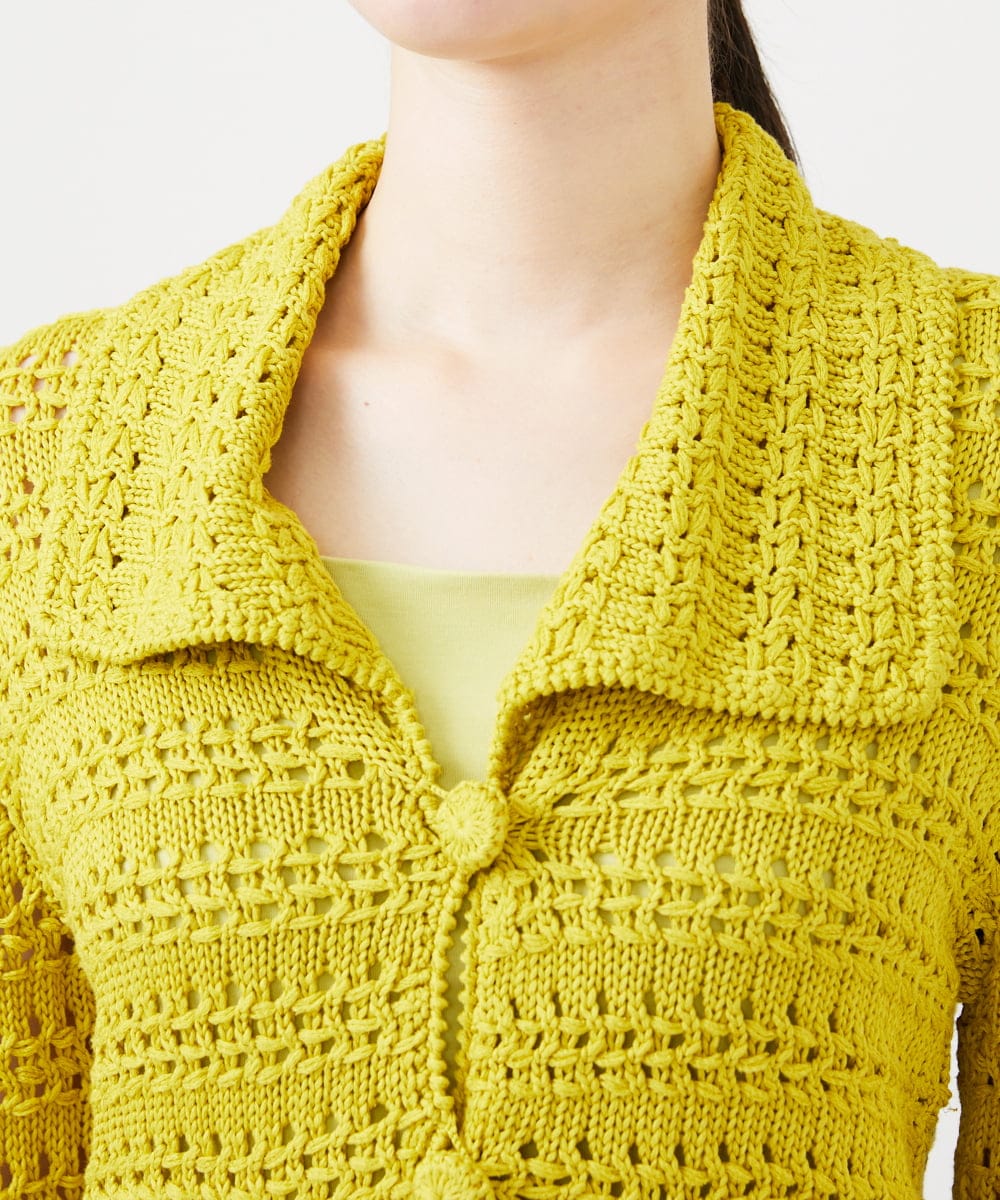 GBSEE01360 Sybilla(シビラ) 透かし編みニットジャケット イエロー