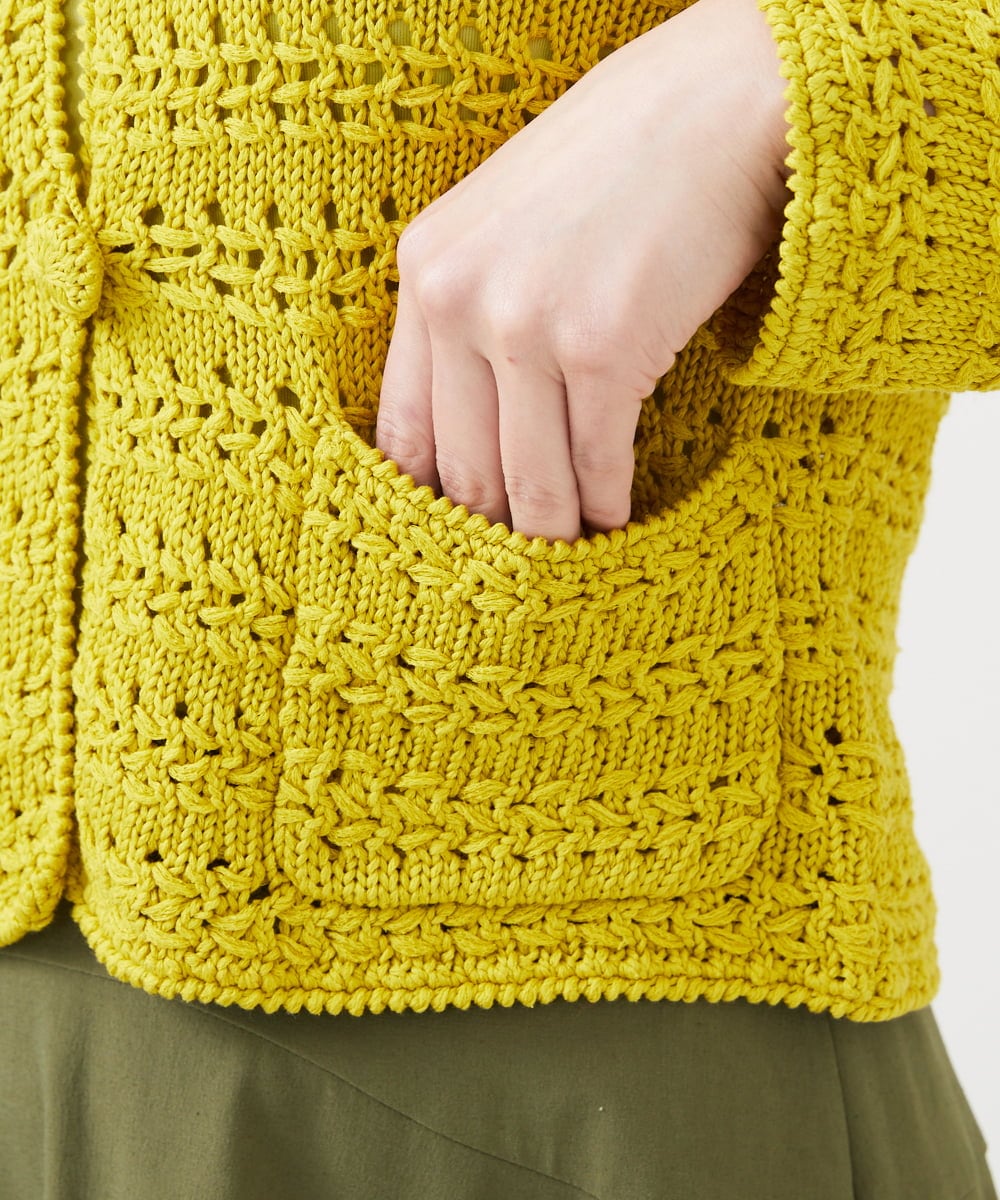 GBSEE01360 Sybilla(シビラ) 透かし編みニットジャケット イエロー