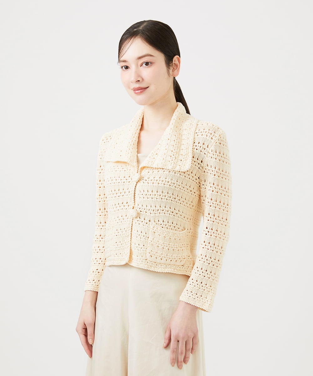 GBSEE01360 Sybilla(シビラ) 透かし編みニットジャケット アイボリー