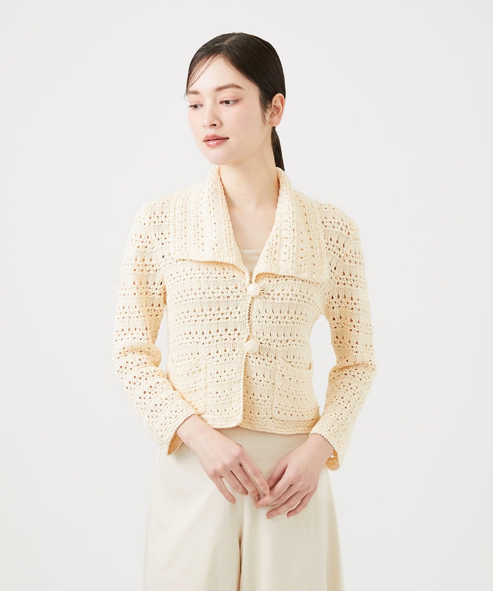 GBSEE01360 Sybilla(シビラ) 透かし編みニットジャケット アイボリー