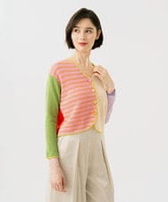 GBSGD35360 Sybilla(シビラ) ブロックボーダーカーディガン ピンク×ベージュ系