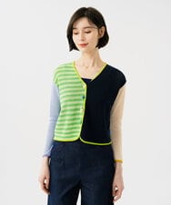 GBSGD35360 Sybilla(シビラ) ブロックボーダーカーディガン グリーン×ネイビー系