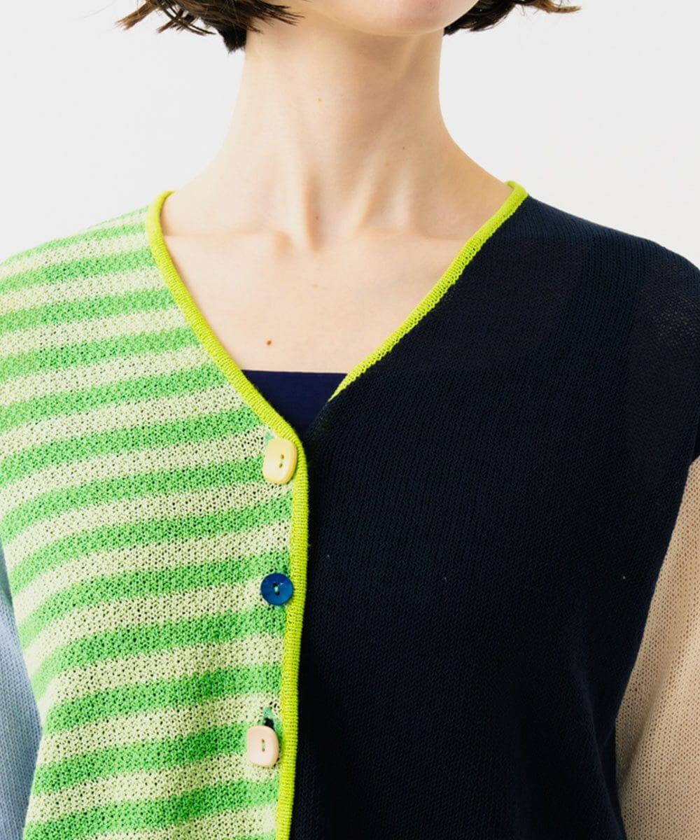 GBSGD35360 Sybilla(シビラ) ブロックボーダーカーディガン グリーン×ネイビー系