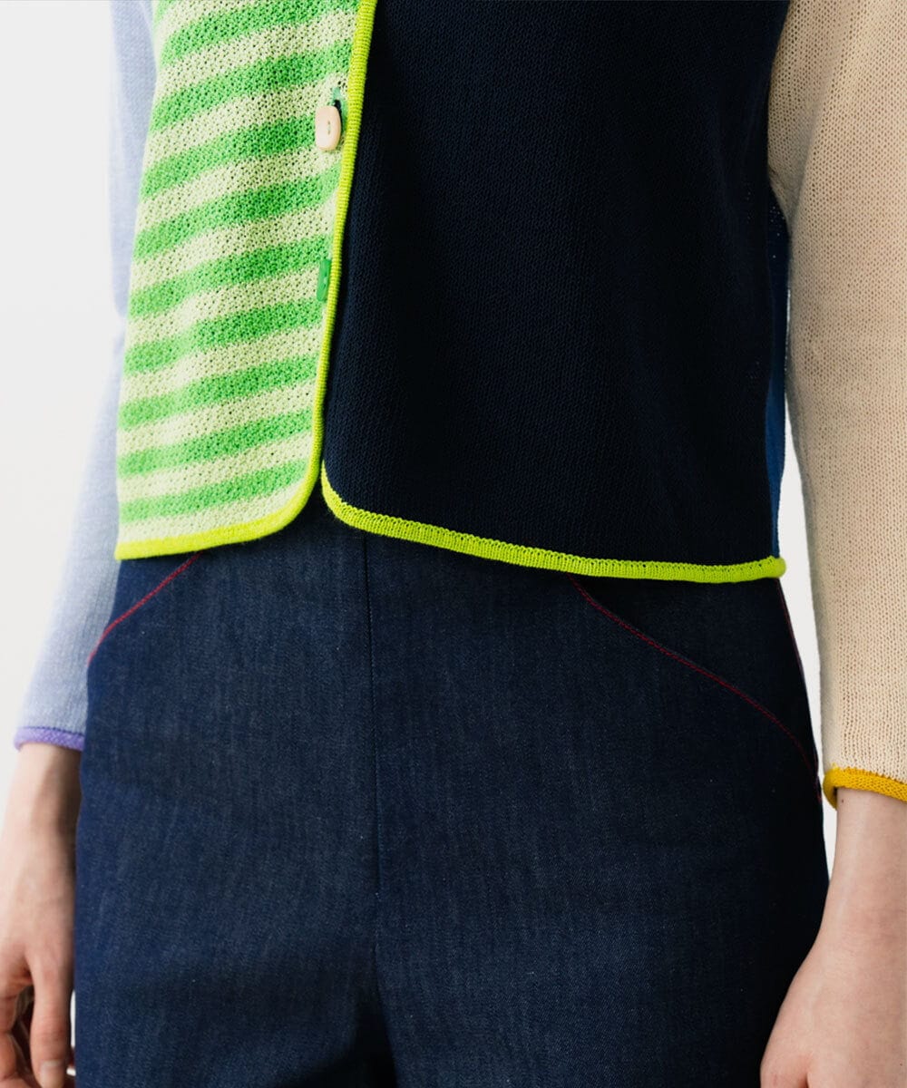 GBSGD35360 Sybilla(シビラ) ブロックボーダーカーディガン グリーン×ネイビー系