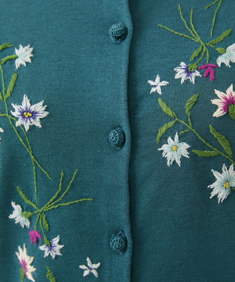 GBSHB31700 Sybilla(シビラ) フラワー刺繍五分袖カーディガン グリーン