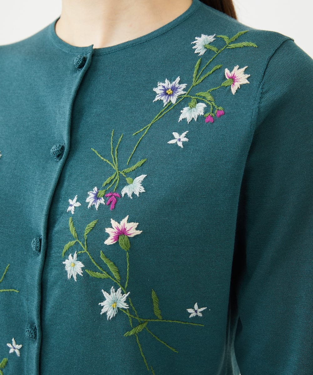 GBSHB31700 Sybilla(シビラ) フラワー刺繍五分袖カーディガン グリーン