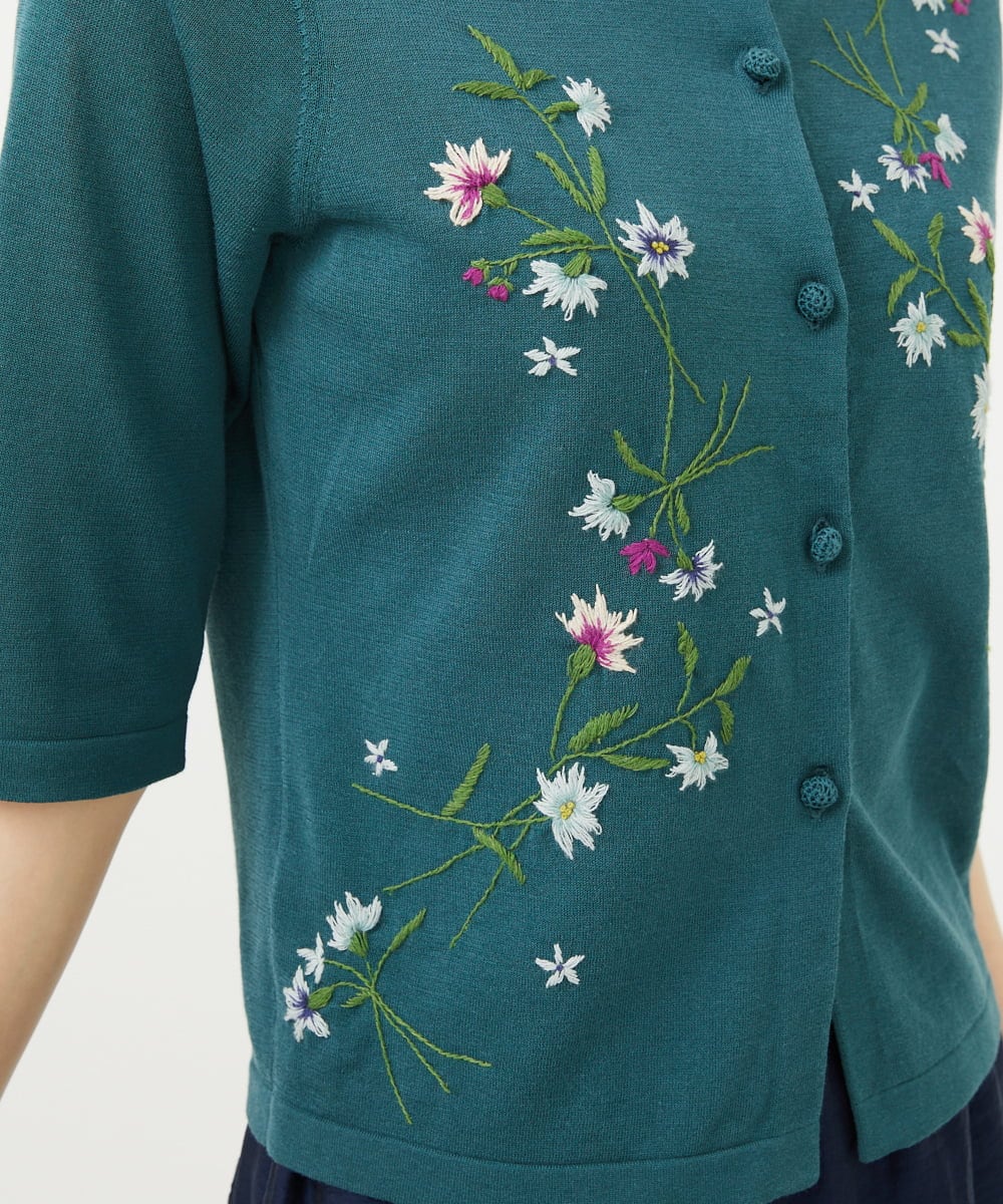 GBSHB31700 Sybilla(シビラ) フラワー刺繍五分袖カーディガン グリーン