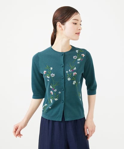 GBSHB31700  フラワー刺繍五分袖カーディガン
