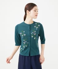 GBSHB31700 Sybilla(シビラ) フラワー刺繍五分袖カーディガン グリーン