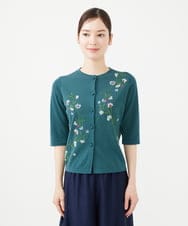 GBSHB31700 Sybilla(シビラ) フラワー刺繍五分袖カーディガン グリーン
