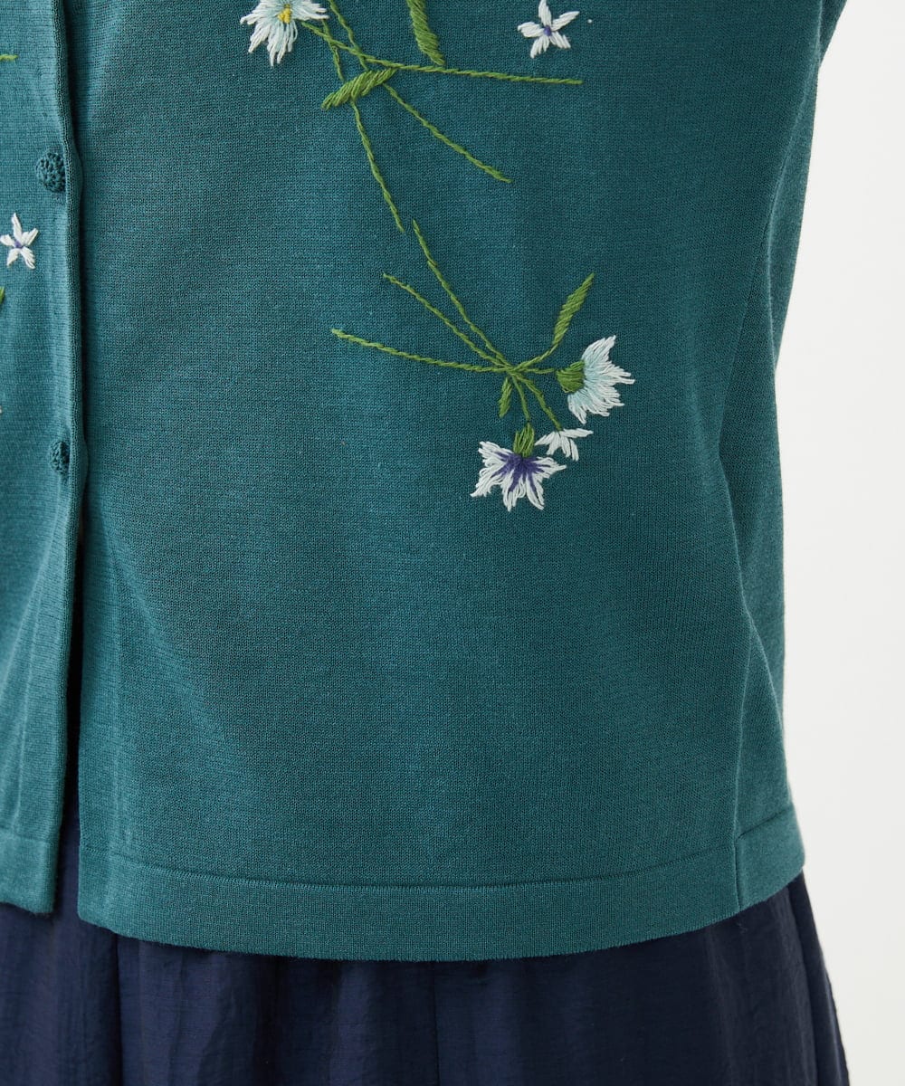 GBSHB31700 Sybilla(シビラ) フラワー刺繍五分袖カーディガン グリーン