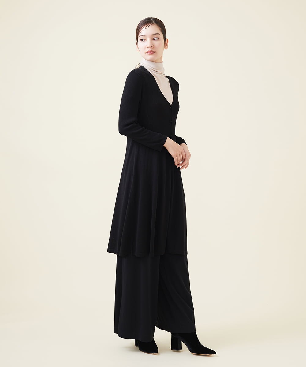 GBSJT02330 Sybilla(シビラ) 切り替えフレアリブロングカーディガン ブラック