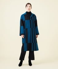 GBUCX13900 Sybilla(シビラ) 【blue&black】バイカラーパッチワークコート ブルー×ブラック