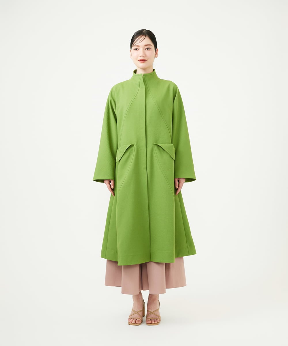 GBUEE29800 Sybilla(シビラ) スタンドカラーAラインコート グリーン