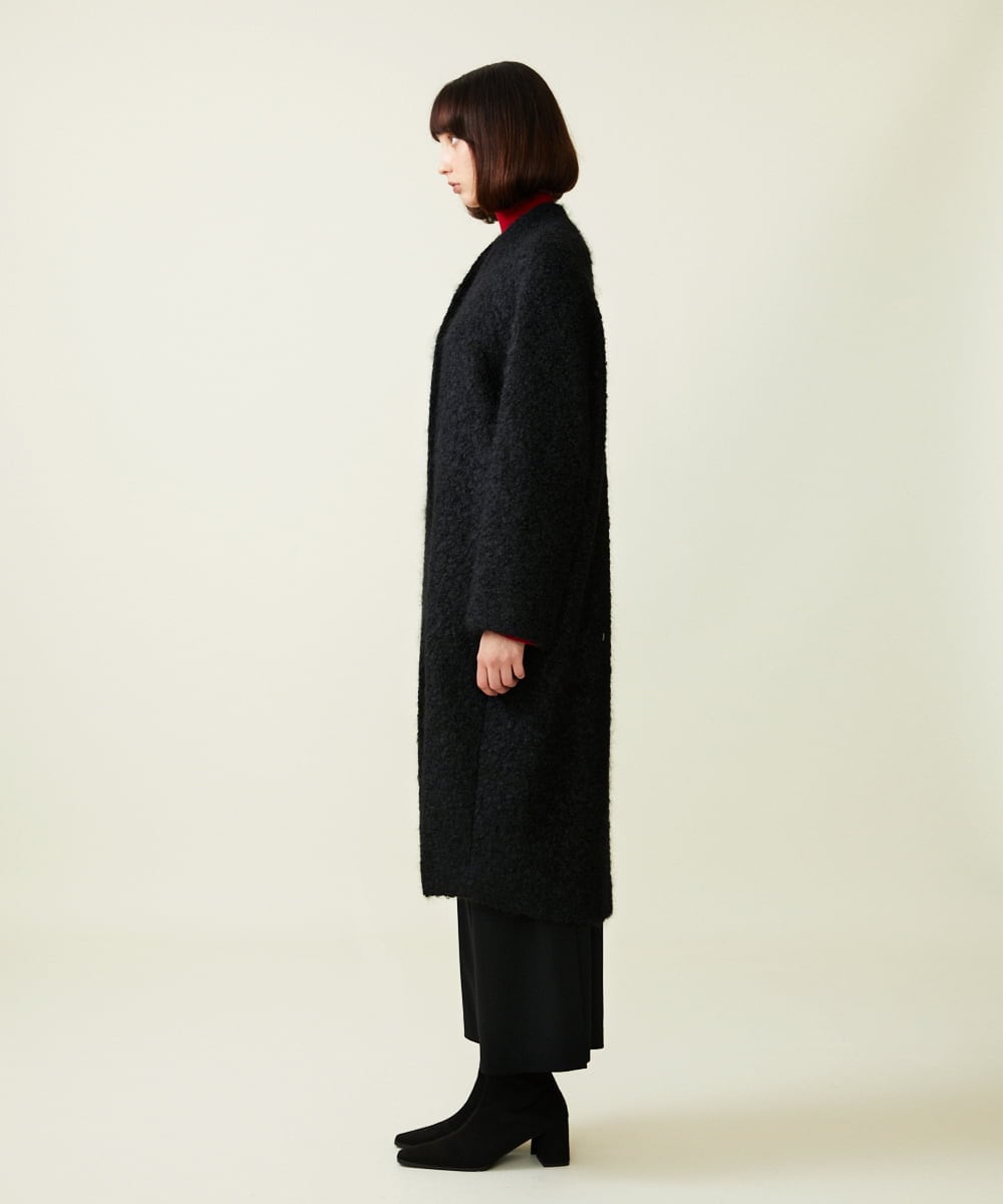 by H. New York ノーカラー ロングコート ブラック モード 黒 by H