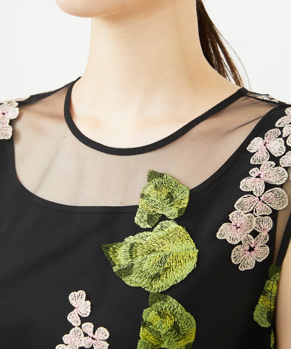 GDBAD90450 Sybilla(シビラ) アジサイ刺繍チュールブラウス ブラック