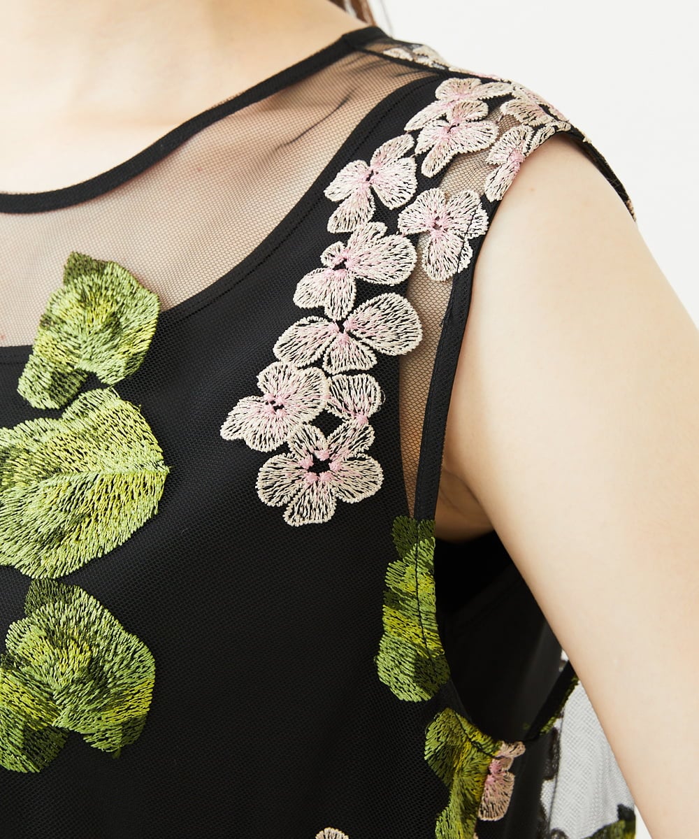 GDBAD90450 Sybilla(シビラ) アジサイ刺繍チュールブラウス ブラック